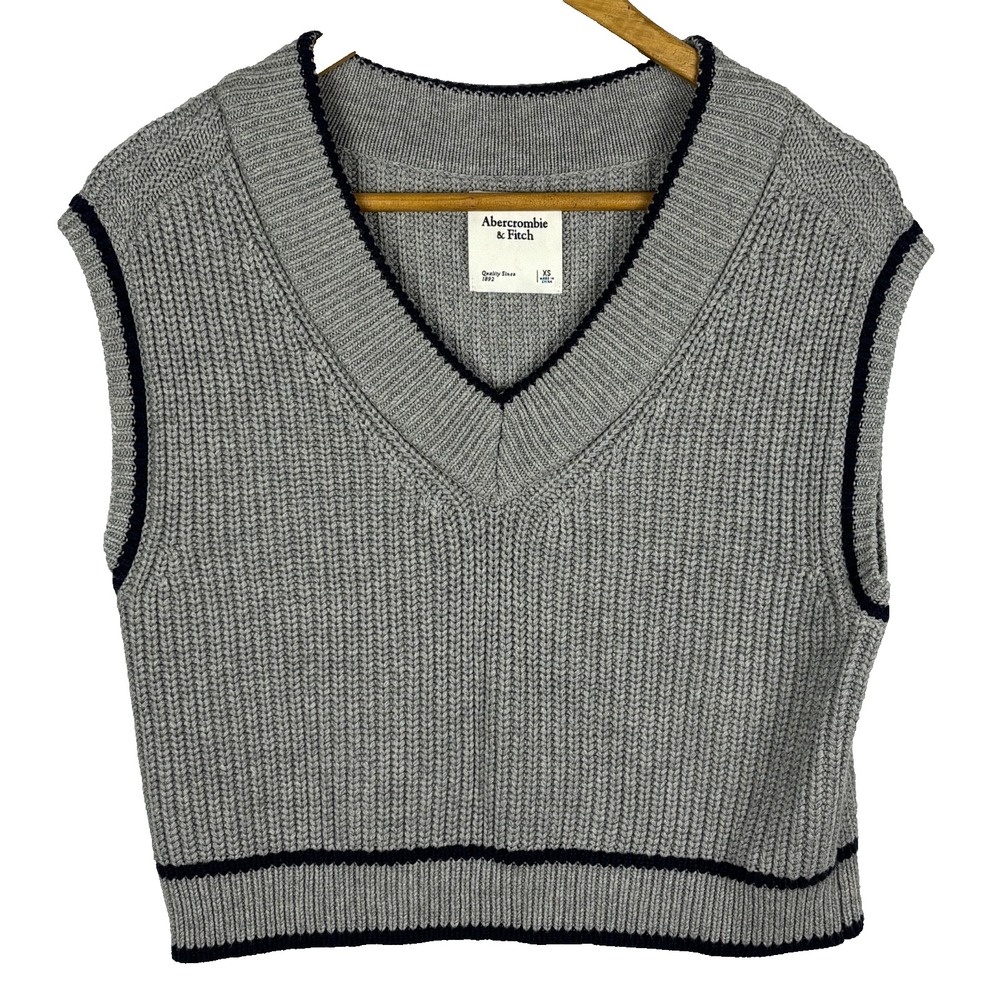 Abercrombie & Fitch Women Y2K Cable‎ Crop Sweater Vest XS Academia Preppy Tennis